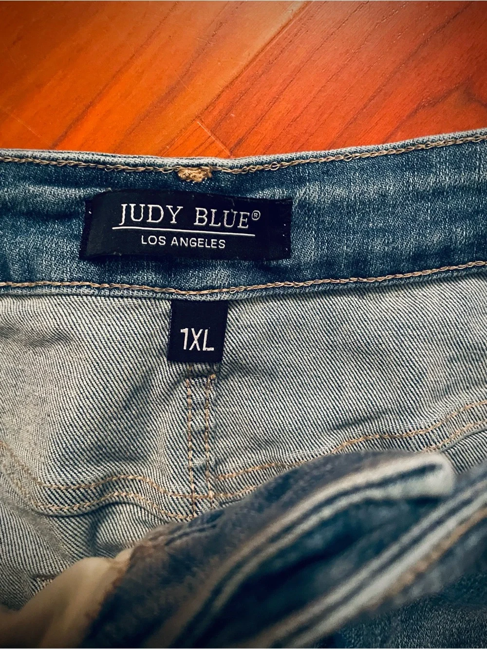 JUDY BLUE Short Denim Jean Skirt Blue Mini Medium Wash Stretch Pockets sz 1X